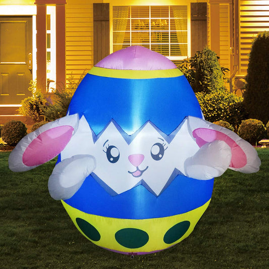 GOOSH 5 FT Height Easter Inflatables Outdoor Bunny in The Egg, Blow Up Yard Decoration with LED Lights Built-in for Holiday/Easter/Party/Yard/Garden