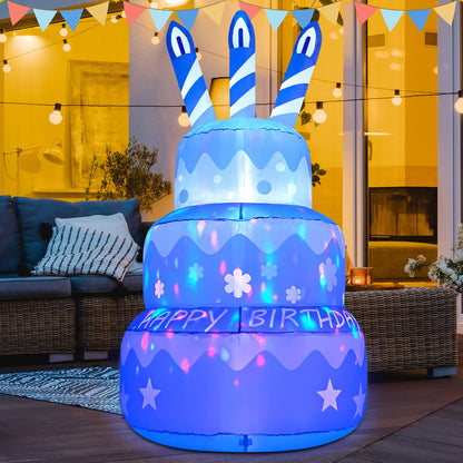 GOOSH Birthday Inflatables Outdoor Decorations Cake with Candle, Happy Birthday Blow Up Yard Decorations 5.5FT with Colorful Rotating LED Lights for Party Yard Garden Lawn (Blue)