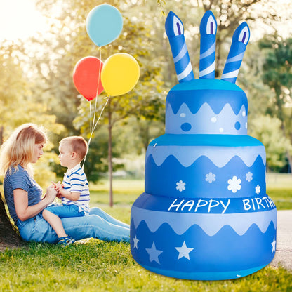 GOOSH Birthday Inflatables Outdoor Decorations Cake with Candle, Happy Birthday Blow Up Yard Decorations 5.5FT with Colorful Rotating LED Lights for Party Yard Garden Lawn (Blue)