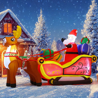 GOOSH 6.8 FT Christmas Inflatables Santa Claus Outdoor Decorations Blow Up Yard Santa on Sleigh Riding 2 Reindeer with Built-in LEDs for Xmas Party Holiday Garden Lawn Decor