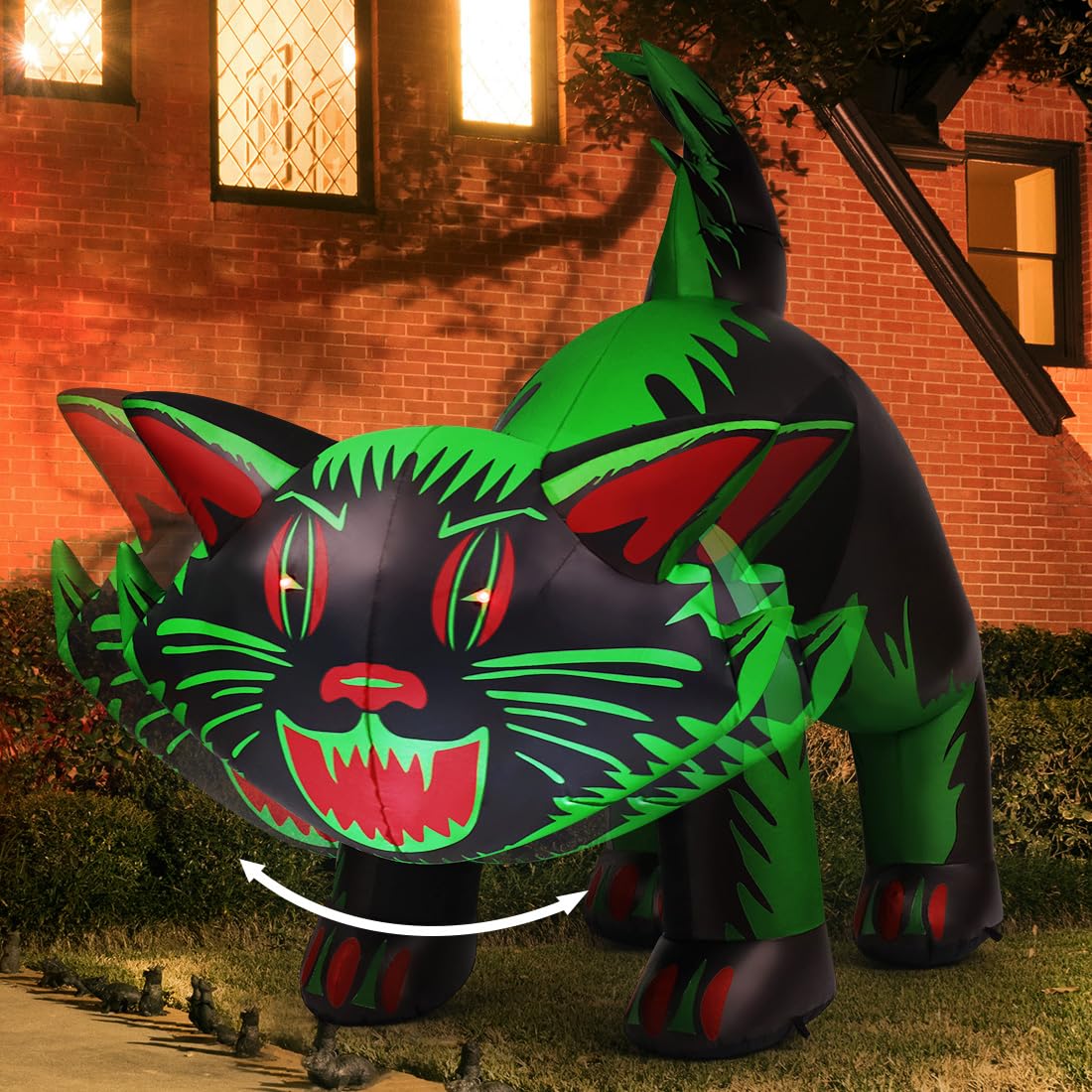 GOOSH 7 FT Halloween Inflatables Cat Outdoor Decorations Blow Up Yard Cat with Shakable Head with Built-in LEDs for Indoor Party Garden Lawn Decor