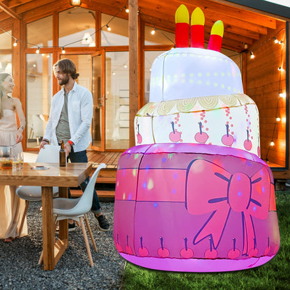 GOOSH Birthday Inflatables Outdoor Decorations Cake with Candle, Happy Birthday Blow Up Yard Decorations 6.4FT with Colorful Rotating LED Lights for Party Yard Garden Lawn (Red-B)