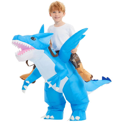 GOOSH Inflatable Dinosaur Costume Kids Halloween Blow up Costumes for Boys Girls Funny Riding Ice Dragon Air Costume for Party Cosplay