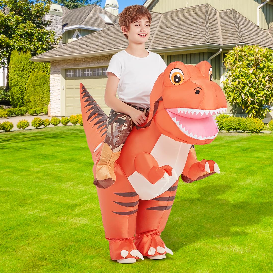 GOOSH Inflatable Dinosaur Costume Halloween Blow up Costumes for Boys Girls Funny Riding T Rex Air Costume for Party Cosplay
