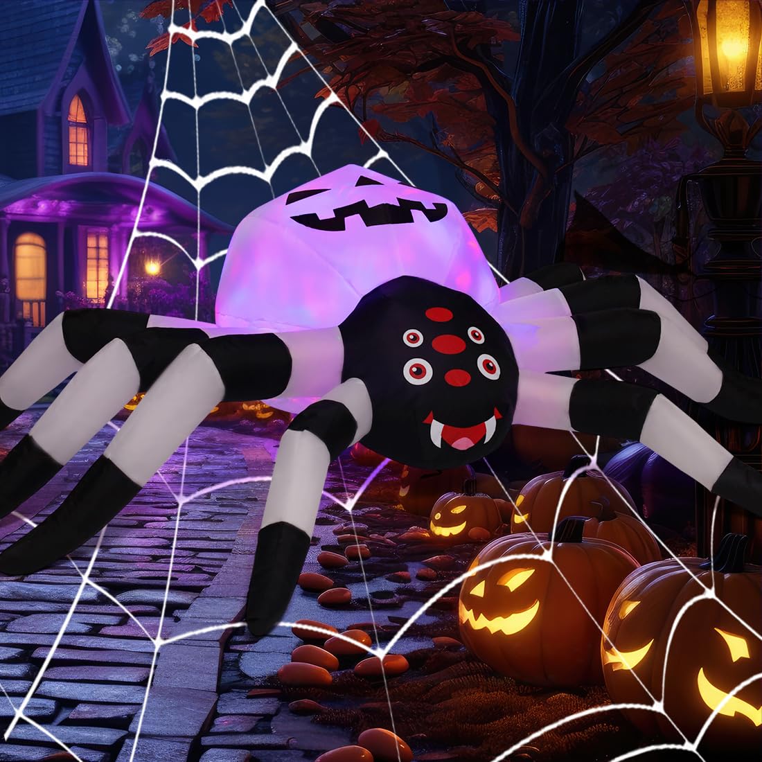 GOOSH 5FT Width Halloween Inflatables Outdoor Decorations Spider with Magic Light Broke Out from Window, Blow Up Yard Decorations with LED Lights for Party Yard Garden Lawn