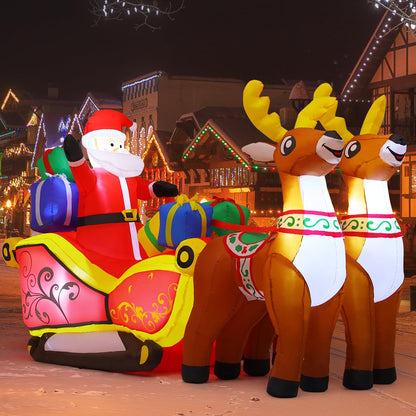 GOOSH 6.8 FT Christmas Inflatables Santa Claus Outdoor Decorations Blow Up Yard Santa on Sleigh Riding 2 Reindeer with Built-in LEDs for Xmas Party Holiday Garden Lawn Decor