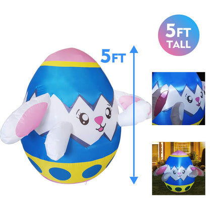 GOOSH 5 FT Height Easter Inflatables Outdoor Bunny in The Egg, Blow Up Yard Decoration with LED Lights Built-in for Holiday/Easter/Party/Yard/Garden