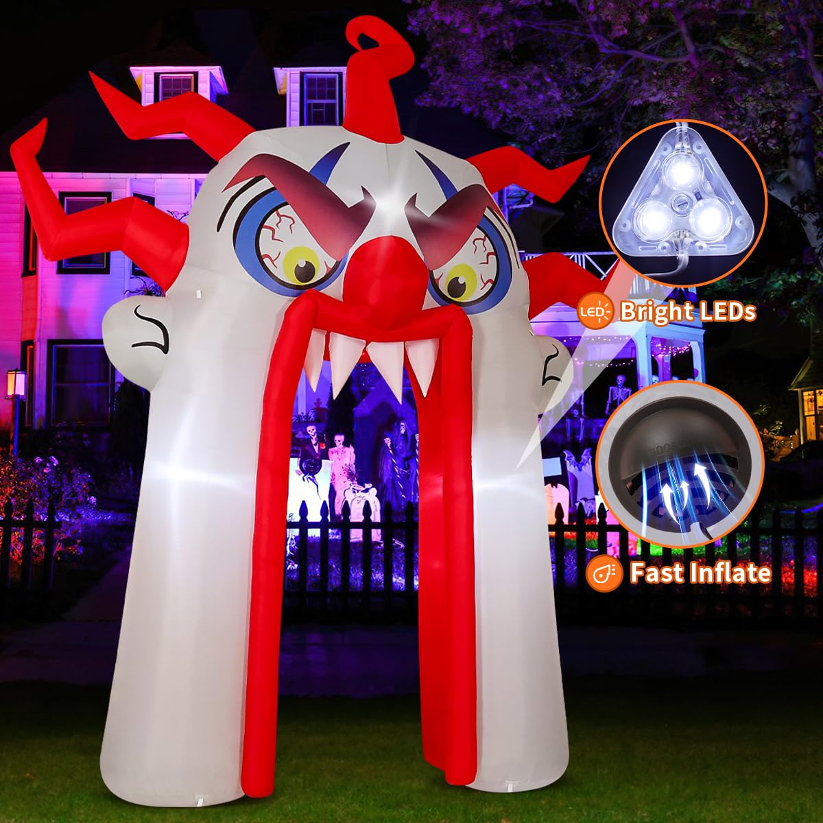 GOOSH 12.8 FT Halloween Inflatables Clown Archway Outdoor Decorations Blow Up Yard with Halloween Arch Built-in LEDs for Garden Lawn Indoor Party Decor