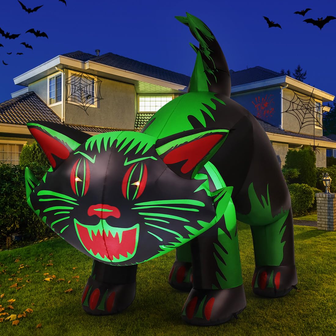 GOOSH 7 FT Halloween Inflatables Cat Outdoor Decorations Blow Up Yard Cat with Shakable Head with Built-in LEDs for Indoor Party Garden Lawn Decor
