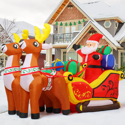 GOOSH 6.8 FT Christmas Inflatables Santa Claus Outdoor Decorations Blow Up Yard Santa on Sleigh Riding 2 Reindeer with Built-in LEDs for Xmas Party Holiday Garden Lawn Decor