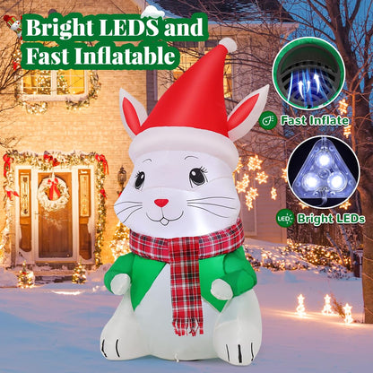 GOOSH 4.5 FT Christmas Inflatable Outdoor Decoration Blow Up Bunny Outdoor Christmas Yard Decoration Blow Up Outdoor Party Garden Yard