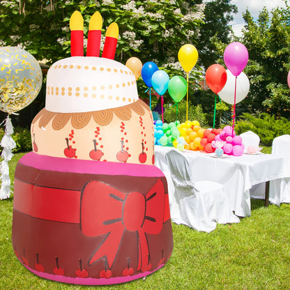GOOSH Birthday Inflatables Outdoor Decorations Cake with Candle, Happy Birthday Blow Up Yard Decorations 6.4FT with Colorful Rotating LED Lights for Party Yard Garden Lawn (Red-B)