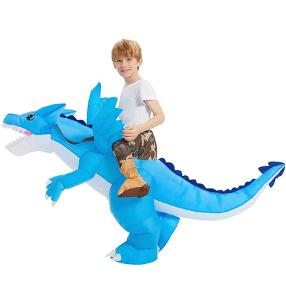 GOOSH Inflatable Dinosaur Costume Kids Halloween Blow up Costumes for Boys Girls Funny Riding Ice Dragon Air Costume for Party Cosplay