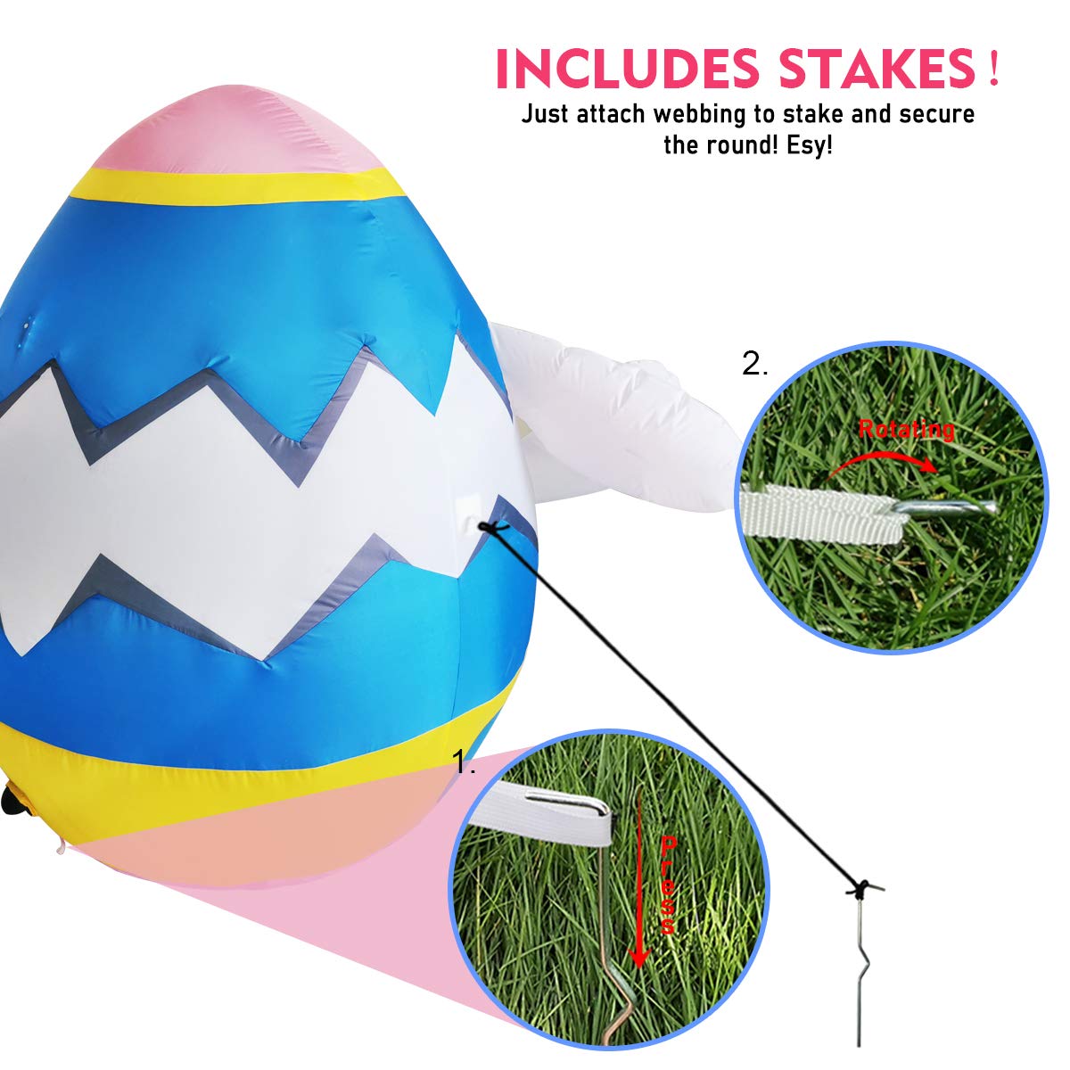 GOOSH 5 FT Height Easter Inflatables Outdoor Bunny in The Egg, Blow Up Yard Decoration with LED Lights Built-in for Holiday/Easter/Party/Yard/Garden