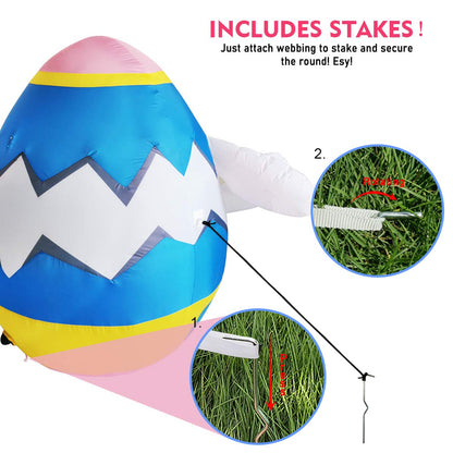 GOOSH 5 FT Height Easter Inflatables Outdoor Bunny in The Egg, Blow Up Yard Decoration with LED Lights Built-in for Holiday/Easter/Party/Yard/Garden