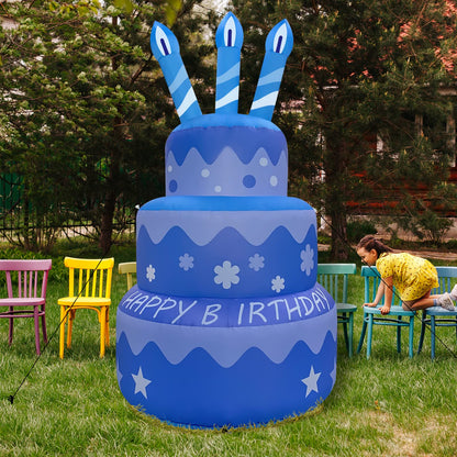 GOOSH Birthday Inflatables Outdoor Decorations Cake with Candle, Happy Birthday Blow Up Yard Decorations 5.5FT with Colorful Rotating LED Lights for Party Yard Garden Lawn (Blue)