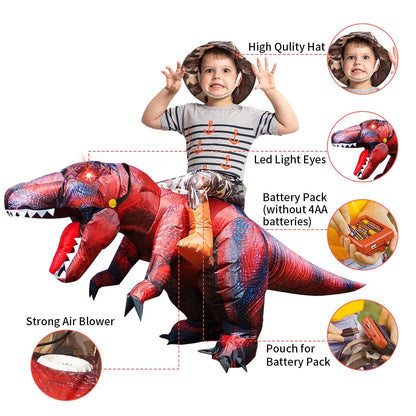 GOOSH Inflatable Dinosaur Costume Kids Halloween Blow up Costumes for Boys Girls Funny Riding T Rex Air Costume for Party Cosplay