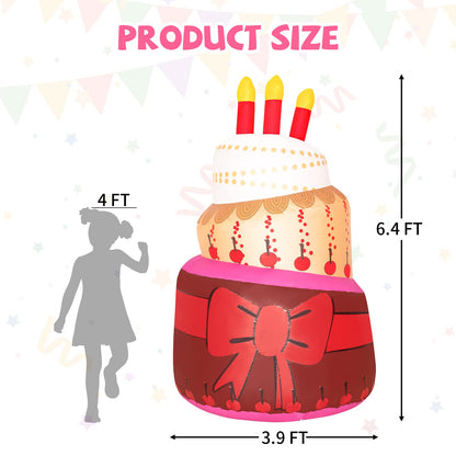 GOOSH Birthday Inflatables Outdoor Decorations Cake with Candle, Happy Birthday Blow Up Yard Decorations 6.4FT with Colorful Rotating LED Lights for Party Yard Garden Lawn (Red-B)