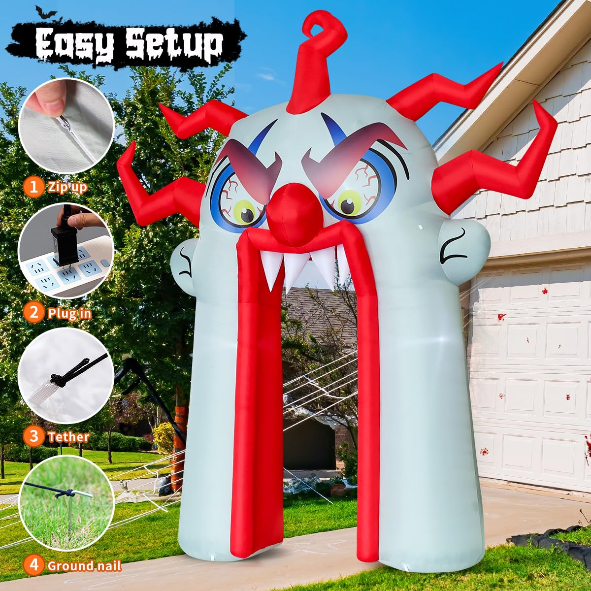 GOOSH 12.8 FT Halloween Inflatables Clown Archway Outdoor Decorations Blow Up Yard with Halloween Arch Built-in LEDs for Garden Lawn Indoor Party Decor