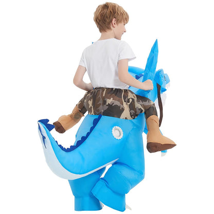 GOOSH Inflatable Dinosaur Costume Kids Halloween Blow up Costumes for Boys Girls Funny Riding Ice Dragon Air Costume for Party Cosplay