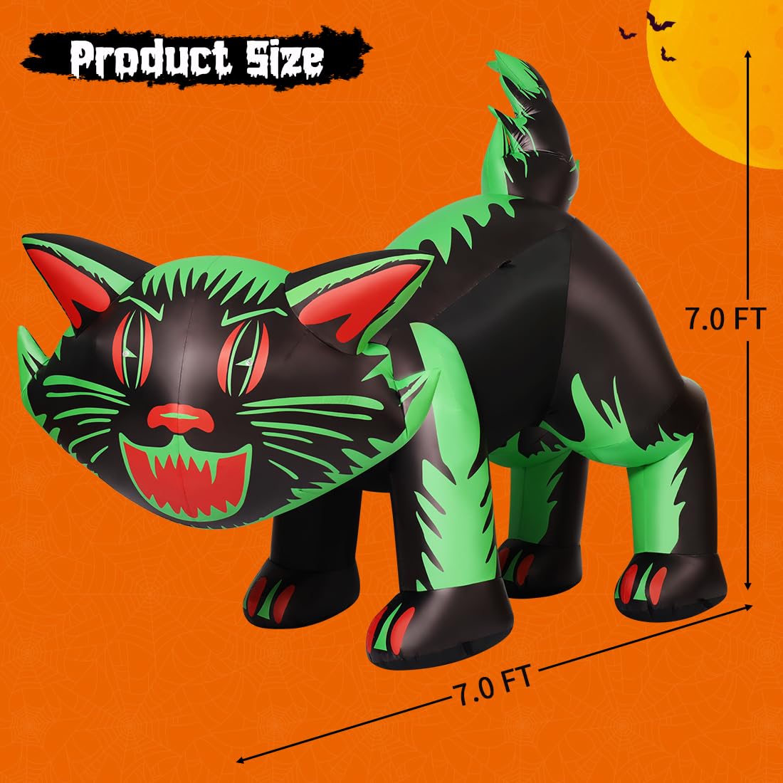 GOOSH 7 FT Halloween Inflatables Cat Outdoor Decorations Blow Up Yard Cat with Shakable Head with Built-in LEDs for Indoor Party Garden Lawn Decor