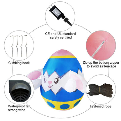 GOOSH 5 FT Height Easter Inflatables Outdoor Bunny in The Egg, Blow Up Yard Decoration with LED Lights Built-in for Holiday/Easter/Party/Yard/Garden