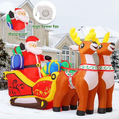 GOOSH 6.8 FT Christmas Inflatables Santa Claus Outdoor Decorations Blow Up Yard Santa on Sleigh Riding 2 Reindeer with Built-in LEDs for Xmas Party Holiday Garden Lawn Decor