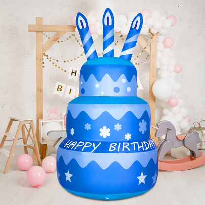 GOOSH Birthday Inflatables Outdoor Decorations Cake with Candle, Happy Birthday Blow Up Yard Decorations 5.5FT with Colorful Rotating LED Lights for Party Yard Garden Lawn (Blue)