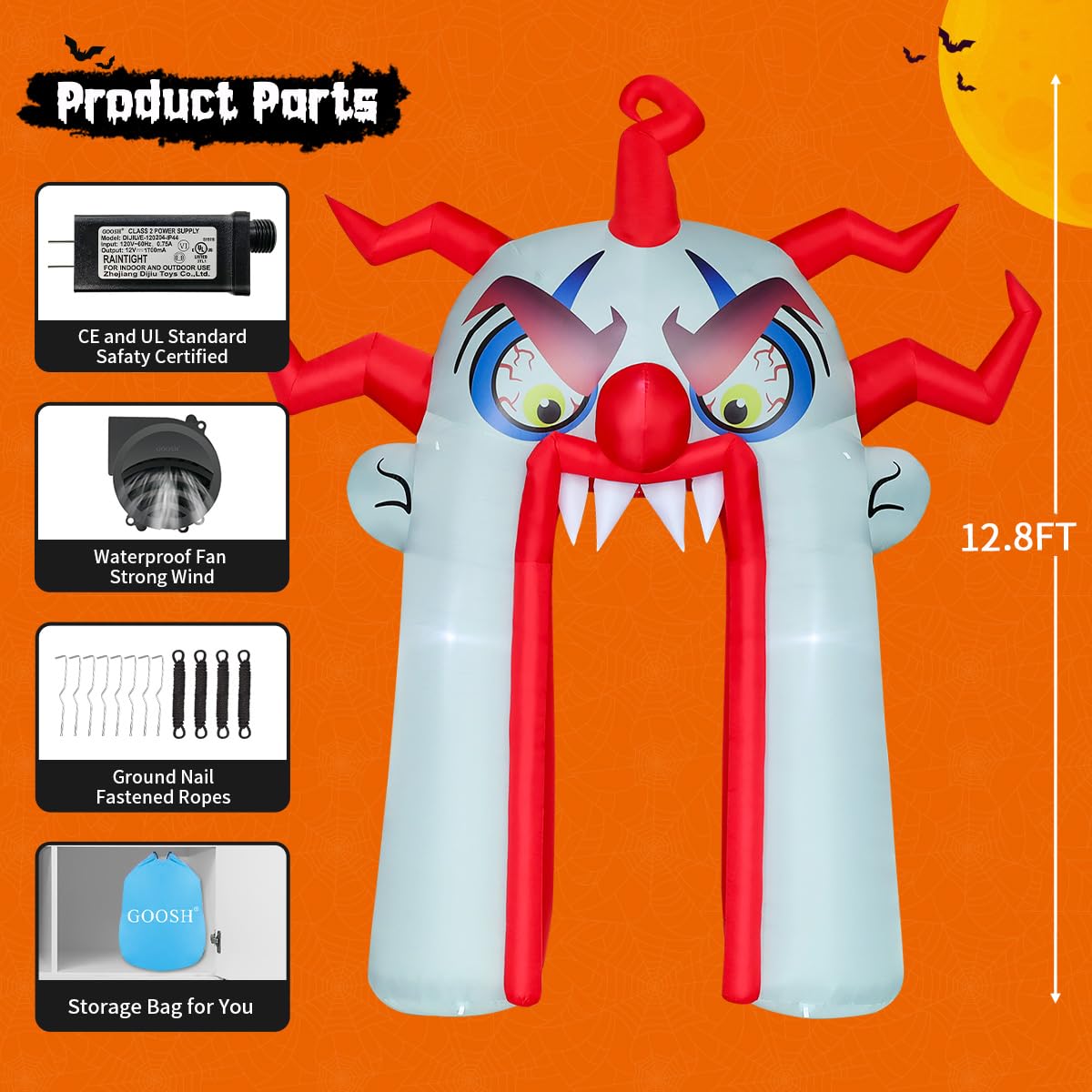 GOOSH 12.8 FT Halloween Inflatables Clown Archway Outdoor Decorations Blow Up Yard with Halloween Arch Built-in LEDs for Garden Lawn Indoor Party Decor