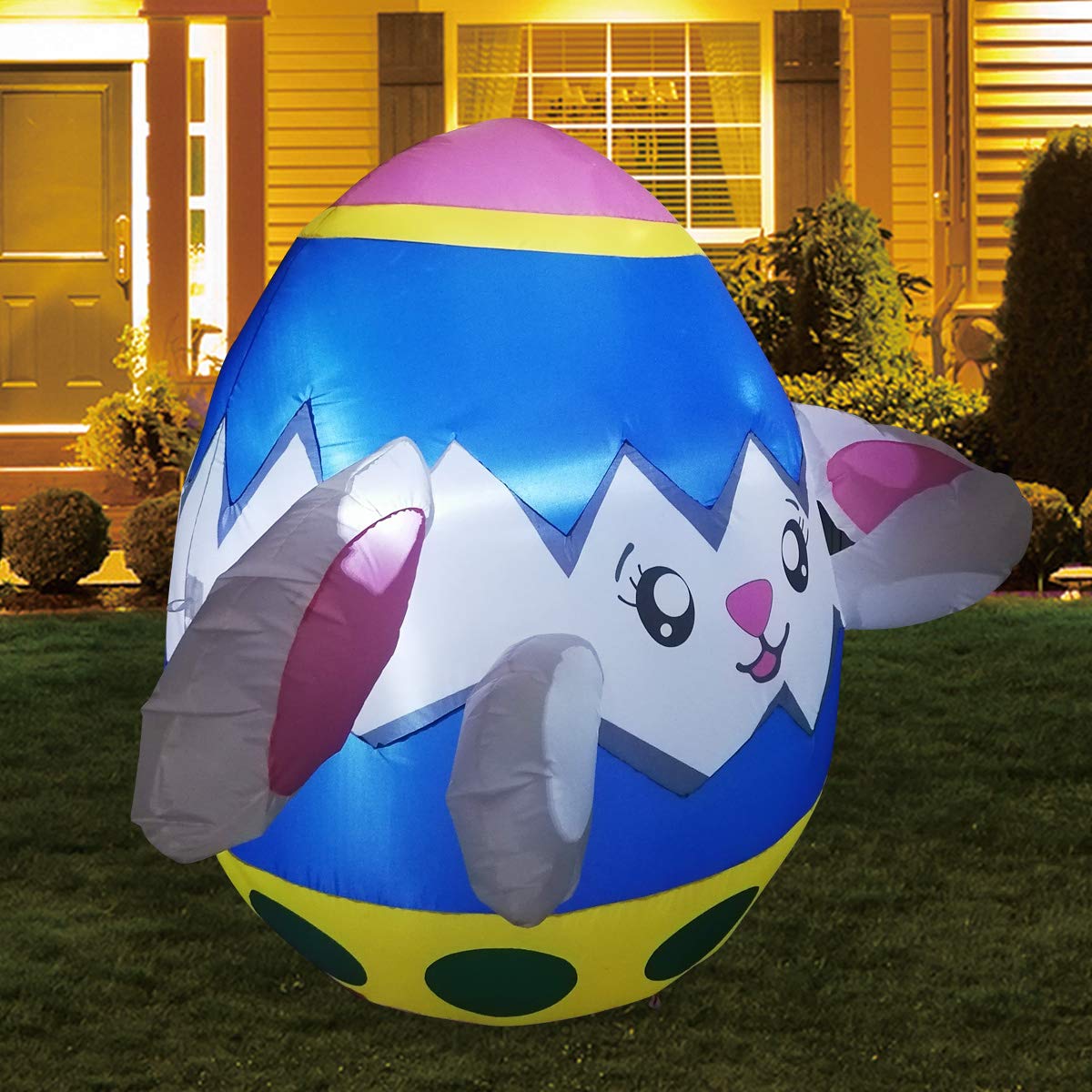 GOOSH 5 FT Height Easter Inflatables Outdoor Bunny in The Egg, Blow Up Yard Decoration with LED Lights Built-in for Holiday/Easter/Party/Yard/Garden