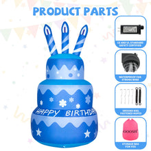 Load image into Gallery viewer, GOOSH Birthday Inflatables Outdoor Decorations Cake with Candle, Happy Birthday Blow Up Yard Decorations 5.5FT with Colorful Rotating LED Lights for Party Yard Garden Lawn (Blue)
