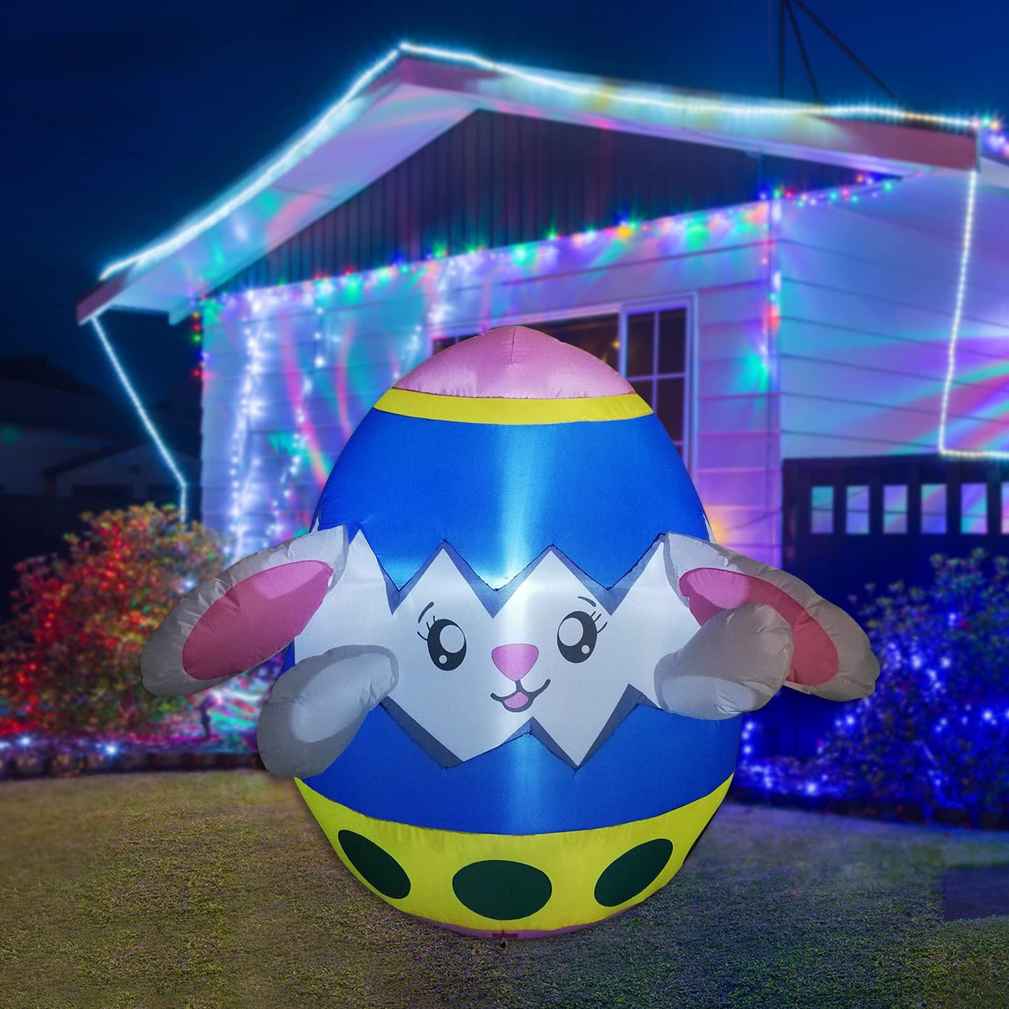 GOOSH 5 FT Height Easter Inflatables Outdoor Bunny in The Egg, Blow Up Yard Decoration with LED Lights Built-in for Holiday/Easter/Party/Yard/Garden