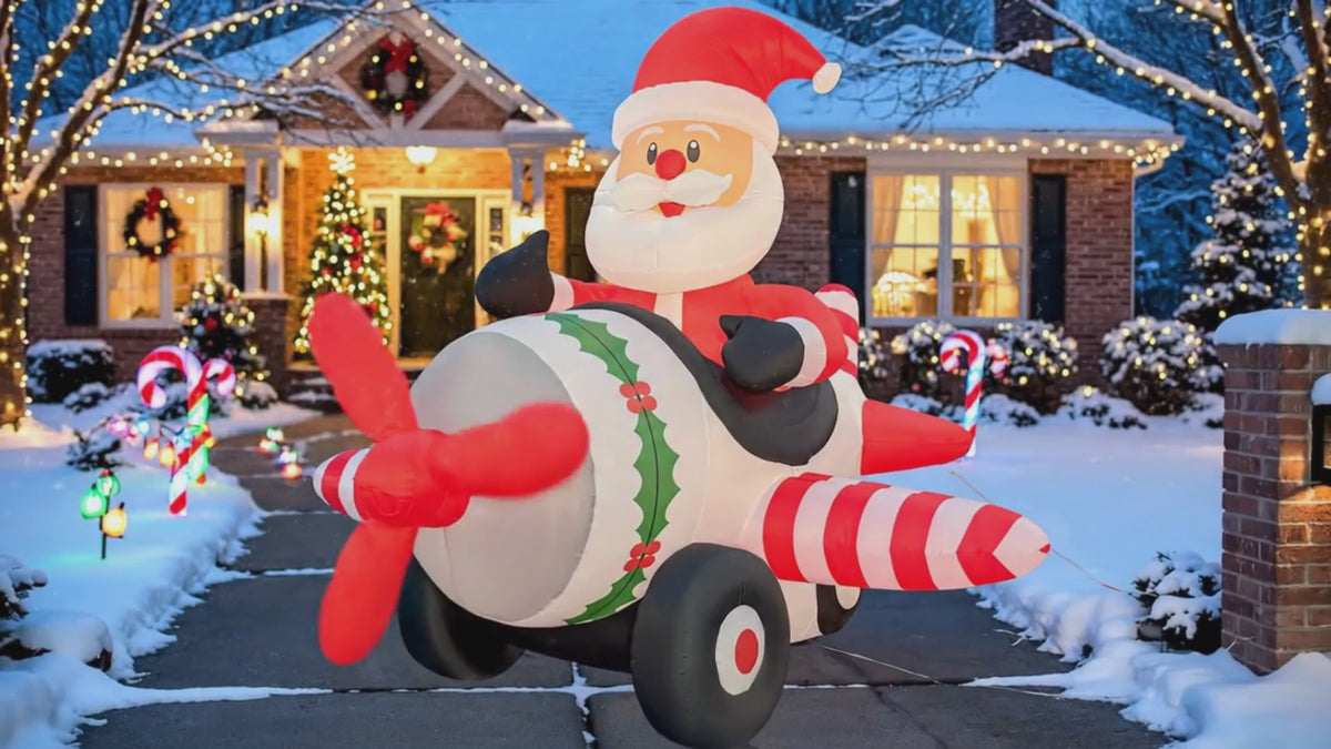 GOOSH Christmas and Halloween inflatable decorations showcased in festive yard displays