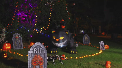 GOOSH 6 FT Halloween Inflatables Outdoor Black Cat with Fangs, Blow Up Yard Decoration Clearance with LED Lights Built-in for Holiday/Party/Yard/Garden