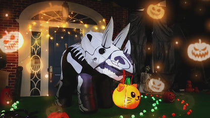 GOOSH 6.5 FT Long Halloween Inflatables Dinosaur Outdoor Decorations Blow Up Yard Scary Skeleton Triceratops with Built-in LEDs for Indoor Party Garden Lawn Decor