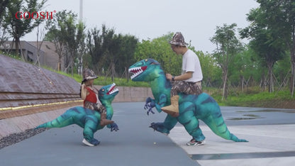 GOOSH Inflatable Costume for Adults and Children, Halloween Costumes Men Women Green Dinosaur Rider, Blow Up Costume Unisex Godzilla Toy