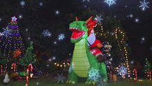 Load and play video in Gallery viewer, GOOSH 7.2 FT Long Christmas Inflatable Dinosaur Outdoor Decorations Blow Up Yard Santa Rides Dinosaur with Built-in LEDs for Outdoor Garden Lawn Party Decor
