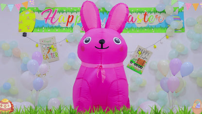 GOOSH 5 FT Easter Inflatables Bunny Outdoor Decorations Blow Up Yard Cute Pink Rabbit with Built-in LEDs for Garden Lawn Indoor Decor