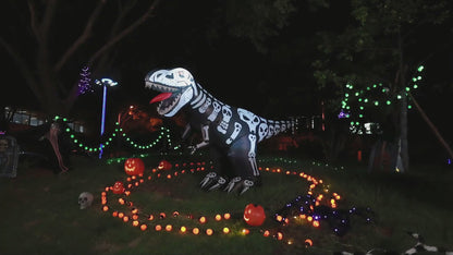 Goosh 8 FT Long Halloween Inflatables Outdoor Decorations, Blow Up Dinosaur Skeleton with Built-in LEDs for Halloween Indoor Outdoor Yard Lawn Garden Decorations