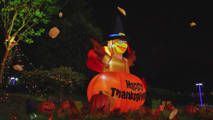 GOOSH 6 Ft Thanksgiving Inflatables Outdoor Decoration Turkey Blow Up Yard Ghost with Built-in LEDs for Indoor Garden Lawn Party Decor