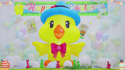GOOSH 5.2 FT Easter Inflatables Chicken Outdoor Decorations Blow Up Yard with The Blue Hat with Built-in LEDs for Indoor Party Garden Lawn Decor