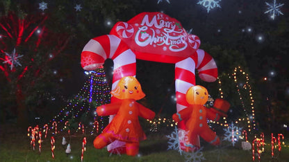GOOSH 9.6 FT Christmas Inflatables Archway Outdoor Decorations Blow Up Yard Cute Candy Cane Archway with Couple Gingerbread with Built-in LEDs for Xmas Garden Lawn Indoor Party Decor