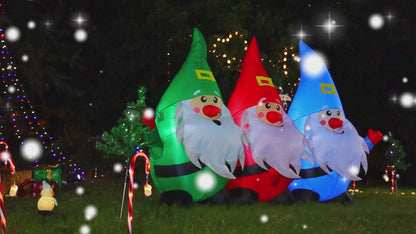 GOOSH 7 FT Length Christmas Inflatable Outdoor Three Santa Claus, Blow Up Yard Decoration Clearance with LED Lights Built-in for Holiday/Party/Xmas/Yard/Garden