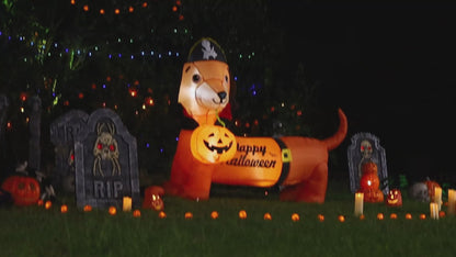 GOOSH 5 FT Halloween Inflatable Outdoor Dog with a Pumpkin & Pirate Hat, Blow Up Yard Decoration Clearance with LED Lights Built-in for Holiday/Party/Yard/Garden