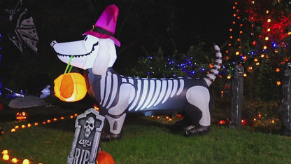 GOOSH 5Ft Halloween Inflatables Outdoor Decorations Skeleton Puppy Inflatable Yard Decoration with Build-in LEDs Blow Up Pumpkin for Halloween Party Indoor Outdoor Yard Garden