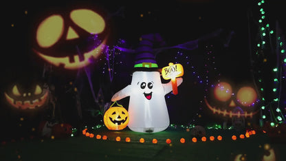 GOOSH 5FT Inflatable Halloween Cute Ghost with The Pumpkin Blow Up Inflatables Halloween Outdoor Yard Decoration