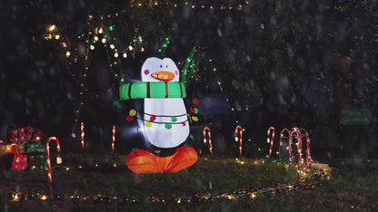 GOOSH 4.2 FT Height Christmas Inflatables Outdoor Penguin Wearing Green Scarf, Blow Up Yard Decoration Clearance with LED Lights Built-in for Holiday/Christmas/Party/Yard/Garden