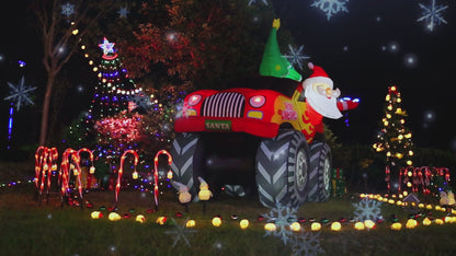 Goosh 7.2 FT Long Christmas Inflatables Truck Outdoor Decorations Santa Claus Blow Up with Xmas Tree with Built-in LEDs for Party Indoor Yard Lawn Garden