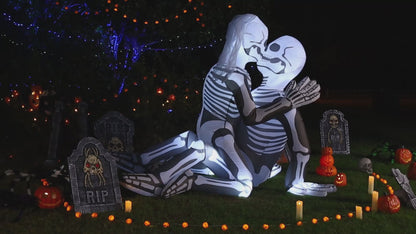 GOOSH 6.5 FT Long Halloween Inflatables Skeleton Outdoor Decorations Blow Up Yard Cuddling Couple Lovers with Built-in LEDs for Garden Lawn Indoor Party Decor