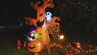 GOOSH 8 Foot High Halloween Blow Up Inflatables Dead Tree with White Ghost,Pumpkin and Owl for Halloween Yard Outdoor Decorations